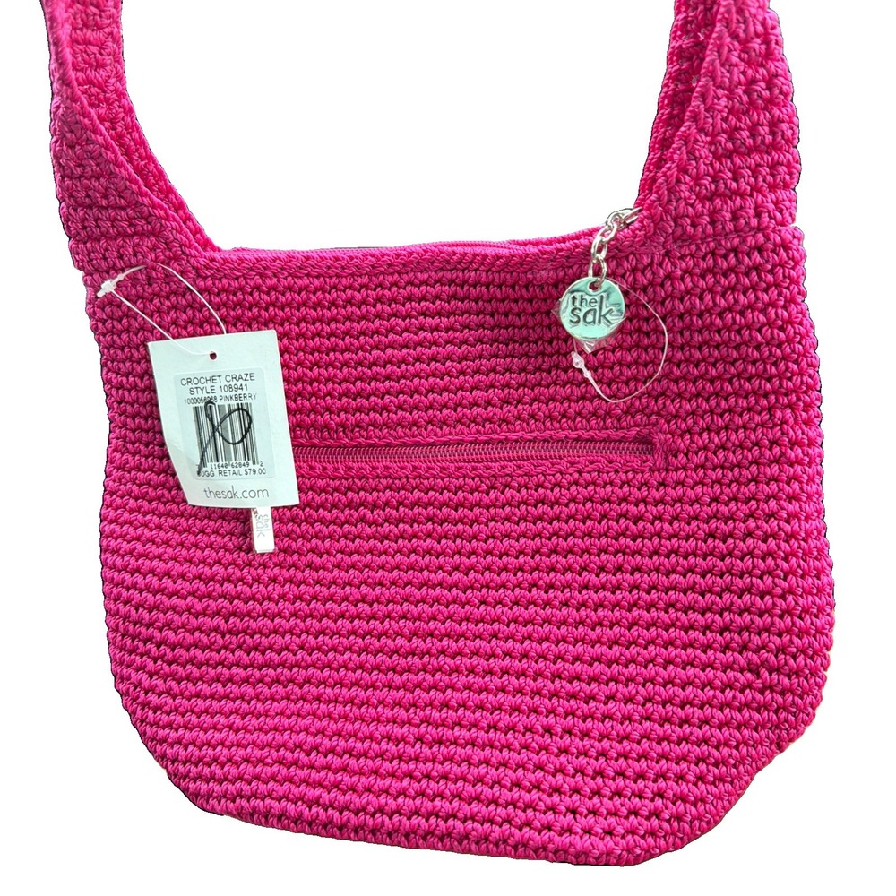 Shoulder Bag Womens The Sak Pink Pinkberry Crochet Craze 108941 Zip Boho Charm - Picture 4 of 9